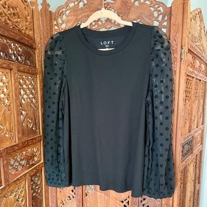 Black LOFT Long-Mesh-Polka-Dotted Sleeves Blouse